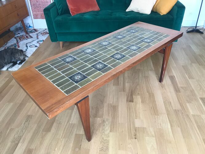 Vintage wood and ceramic coffee table
