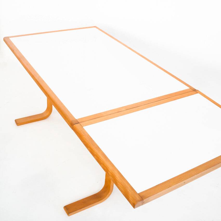 Vintage Scandinavian beech table with extension. Sweden, 1980s.
