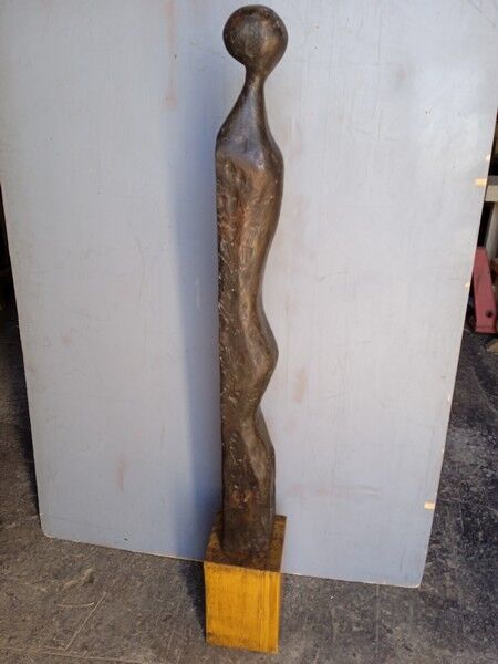 Large stylized sculpture ep 1950/60 carved wood + base