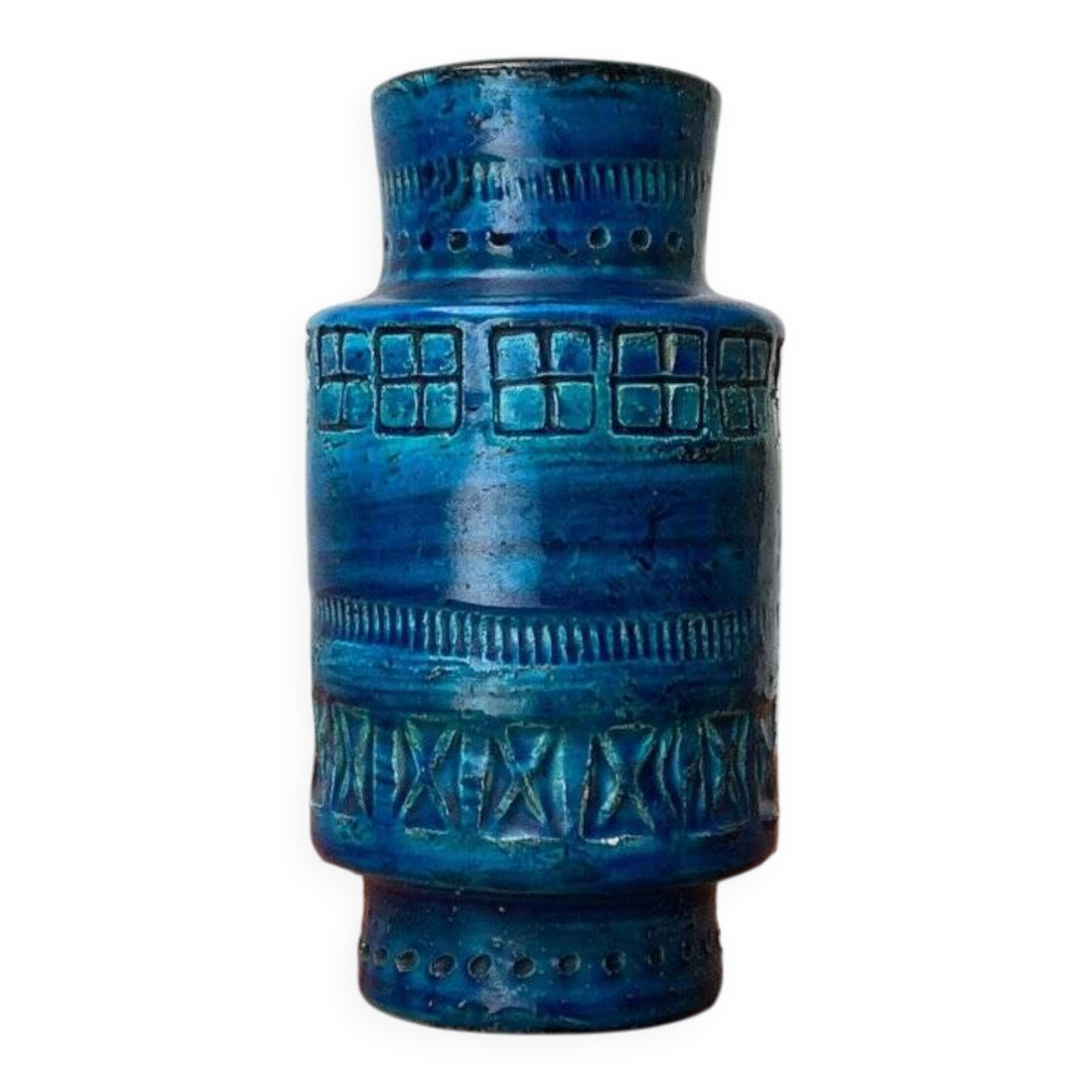 Mid-century Italian Rimini Blu ceramic vase by Aldo Londi for Bitossi.