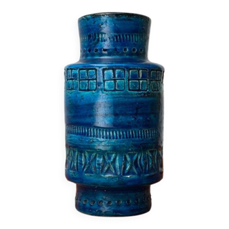 Mid-century Italian Rimini Blu ceramic vase by Aldo Londi for Bitossi.