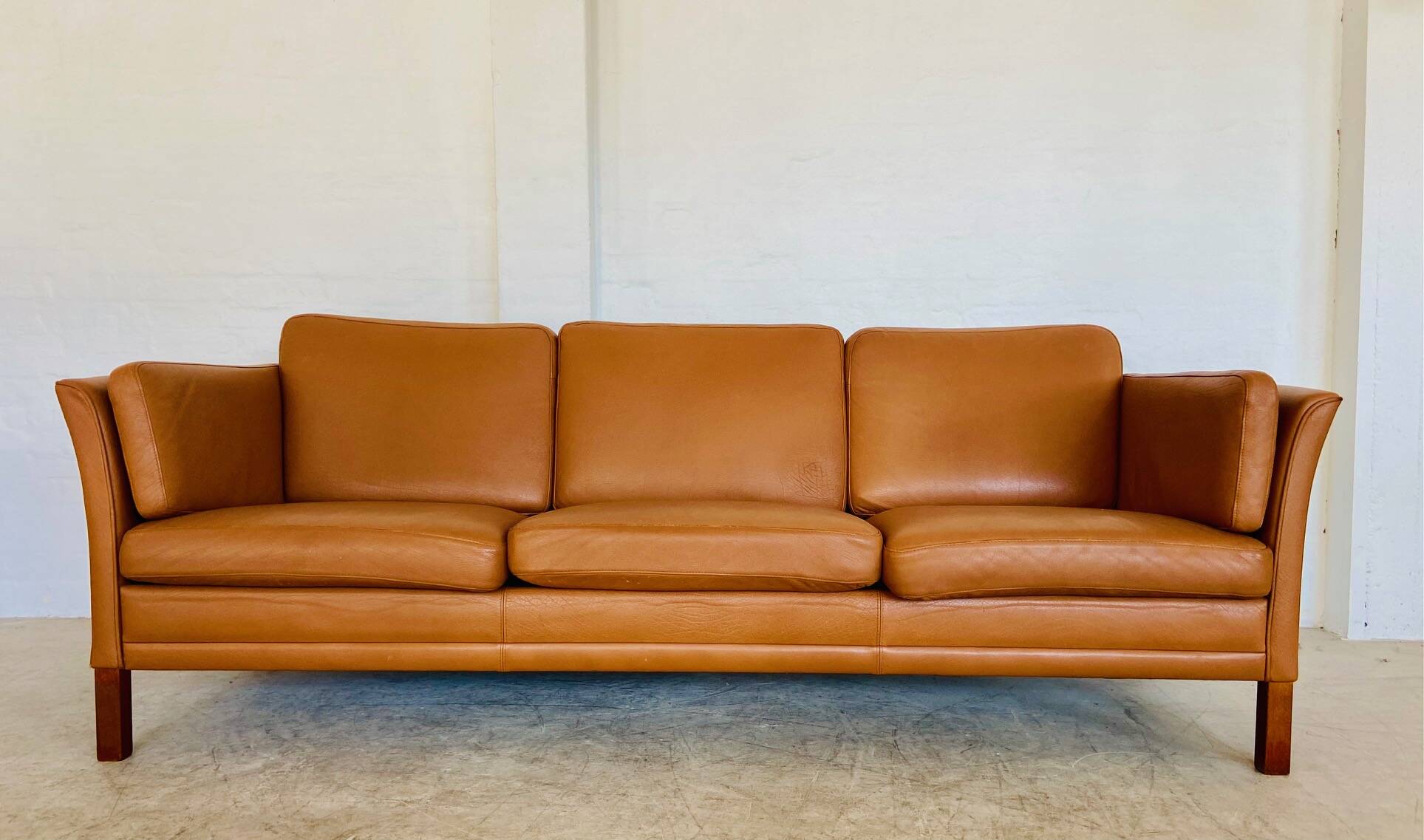Vintage Danish mid-century Morgans Hansen cognac 3-seater sofa