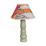 Wooden lamp foot made by cabinetmaker and abbat day fabrics Lalie Design