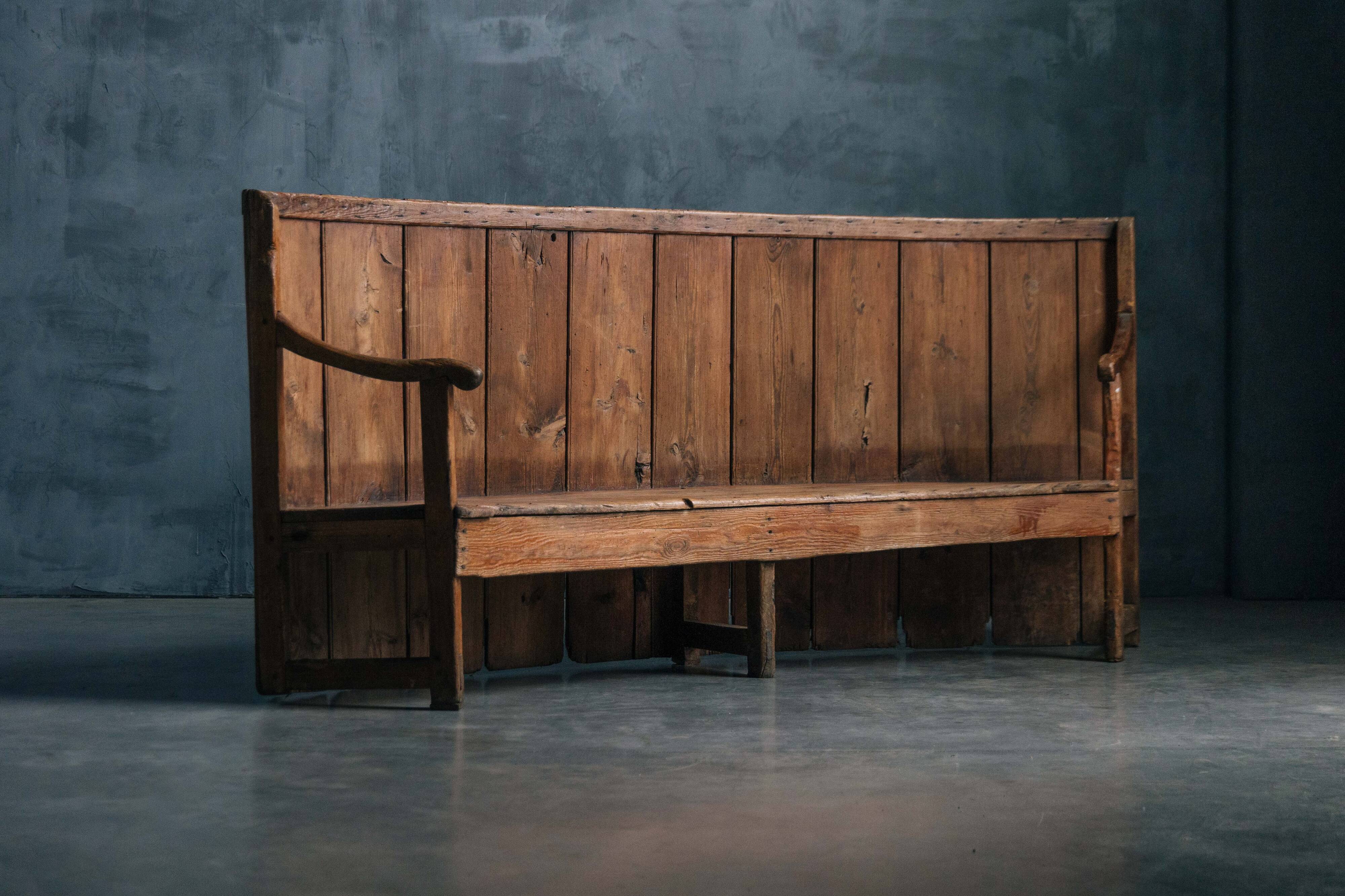 Rustic High-Back Tavern Settle, England, 18th Century