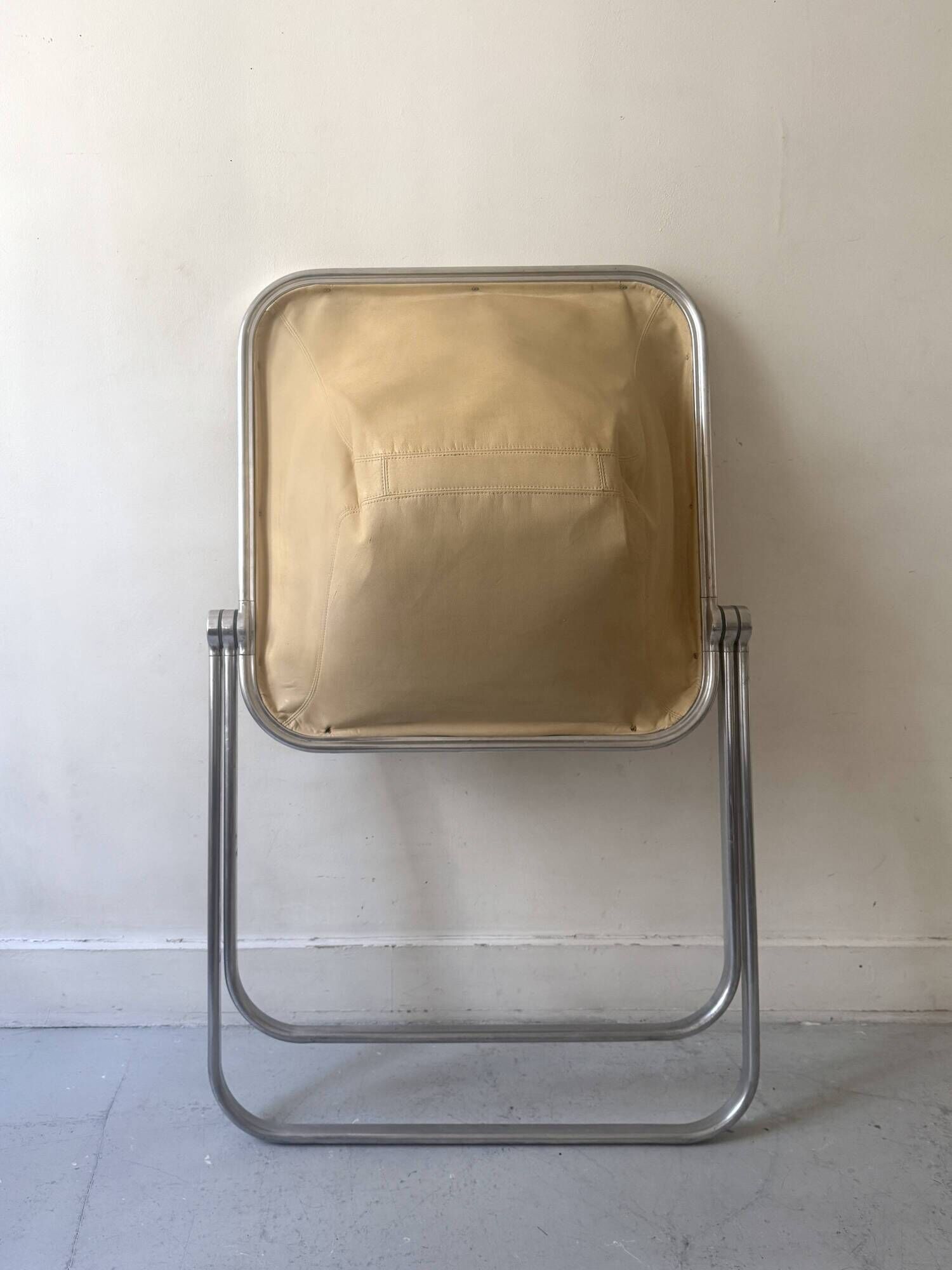 Plona Armchair in Beige Leather & Chrome by G. Piretti for A. Castelli, 1970s design