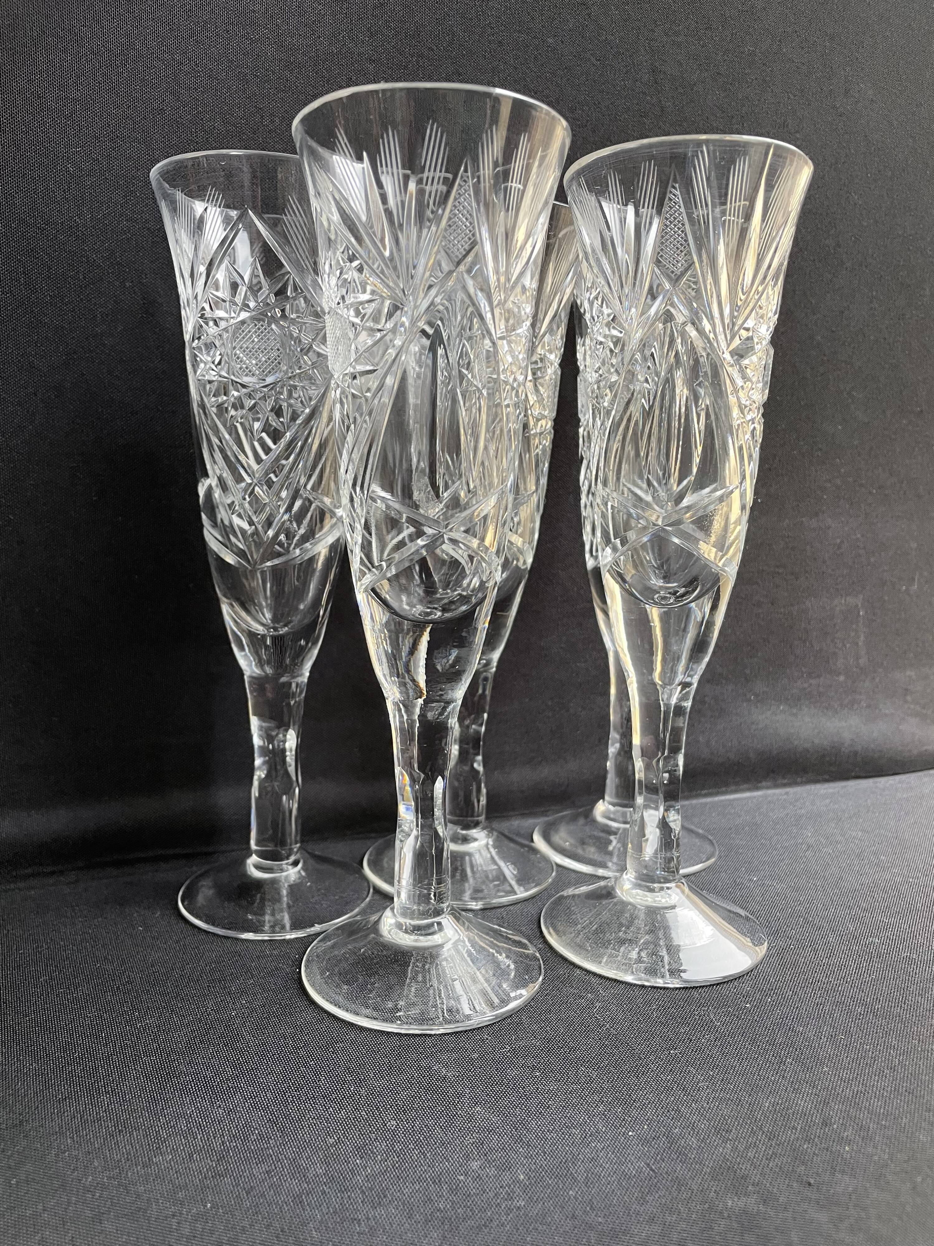 Champagne flutes, cut crystal, bohemian