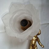 Pair of sconces Angels Cherubs Bronze Gilded Tulips Cut Glass