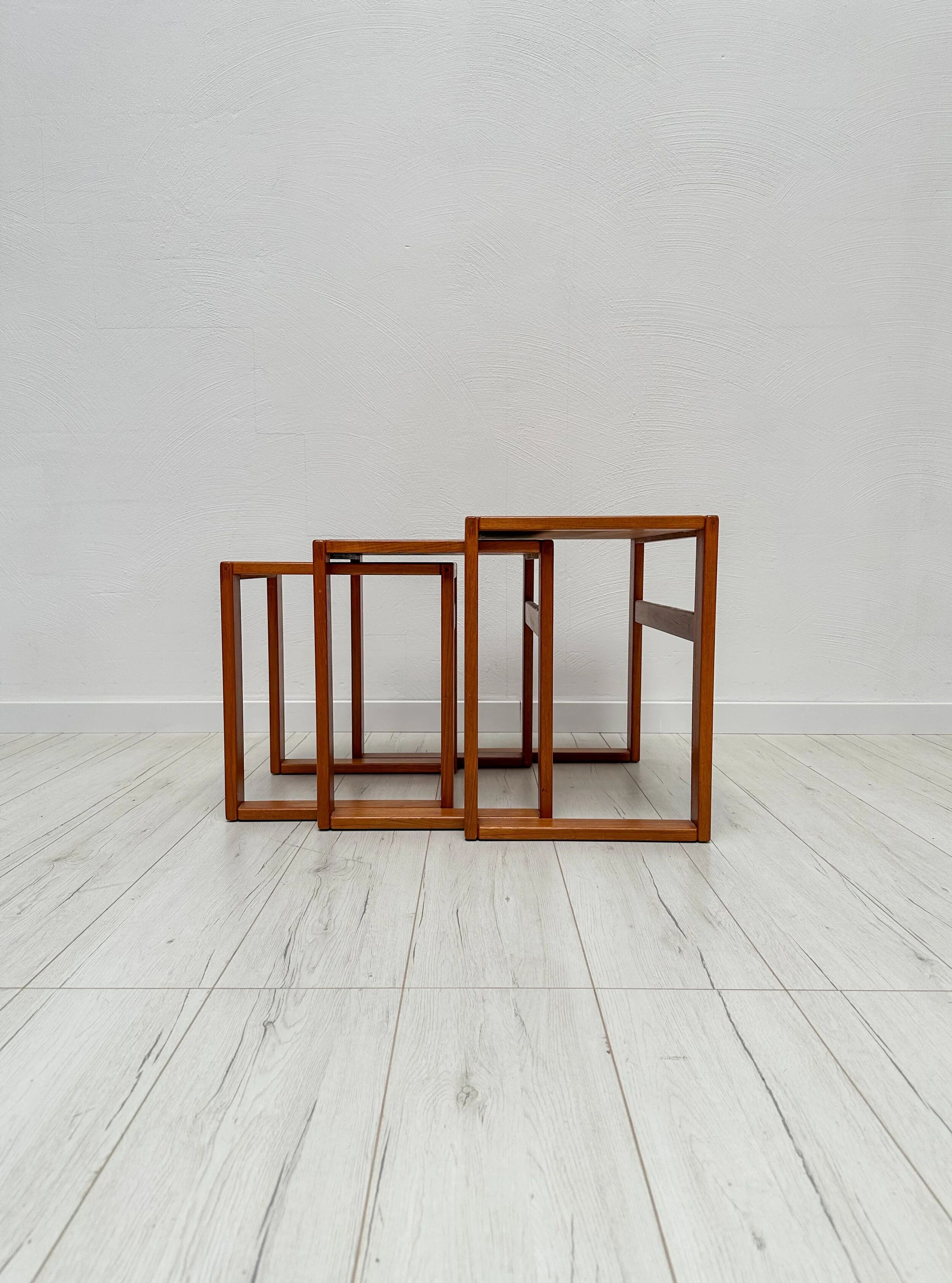 1970s vintage Danish mid-century teak nesting coffee side tables – set of 3
