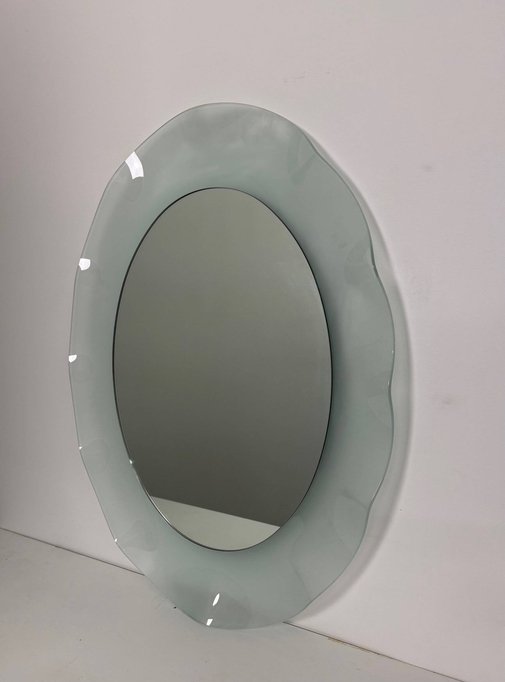 Vintage 1980s Italian Glass Wall Mirror in the style of Nanda Vigo