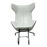 Lounge chair w/ footrest in white leather by alfredo häberli for moroso, italy, c. 2000's