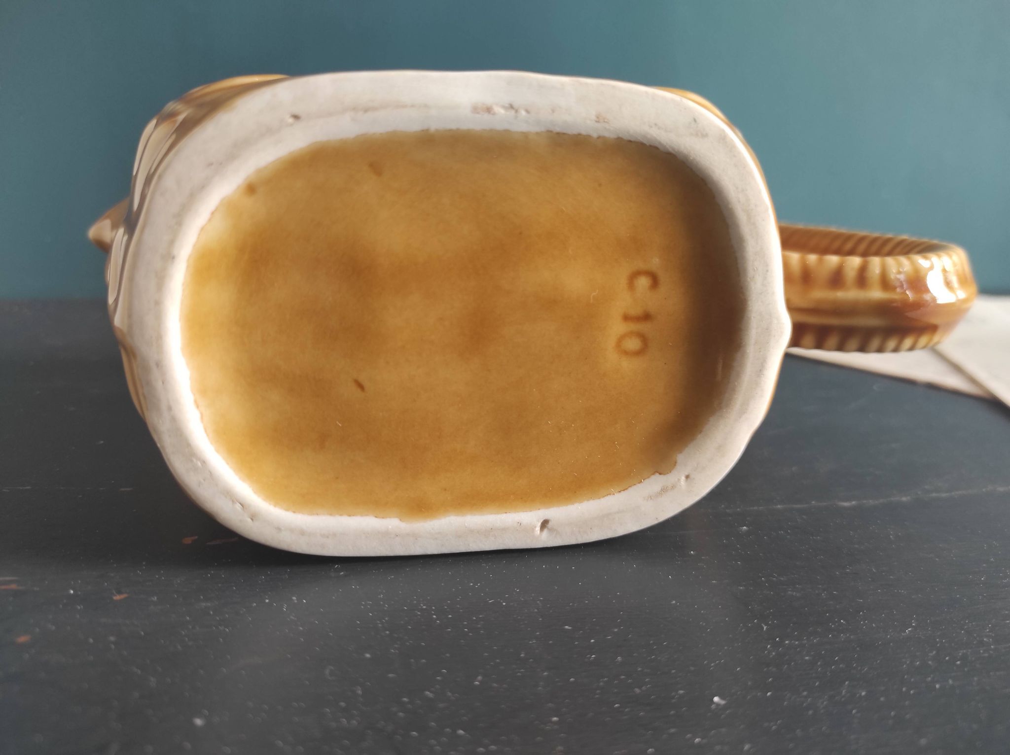 Rare French vintage rectangular Majolica pitcher