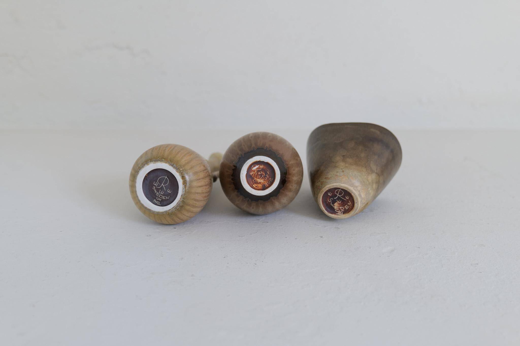 Collection of 3 ceramic vases by Gunnar Nylund Rörstrand Sweden, 1950s.