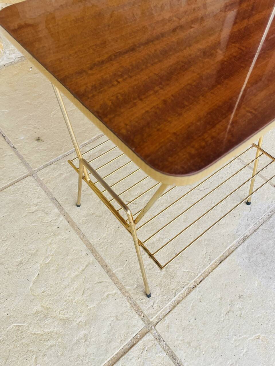 Vintage articulated floor lamp with shelf and magazine holder 1960s