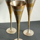 6 Vintage Silver-Plated Brass Champagne Flutes