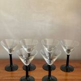 6 black stemmed glasses