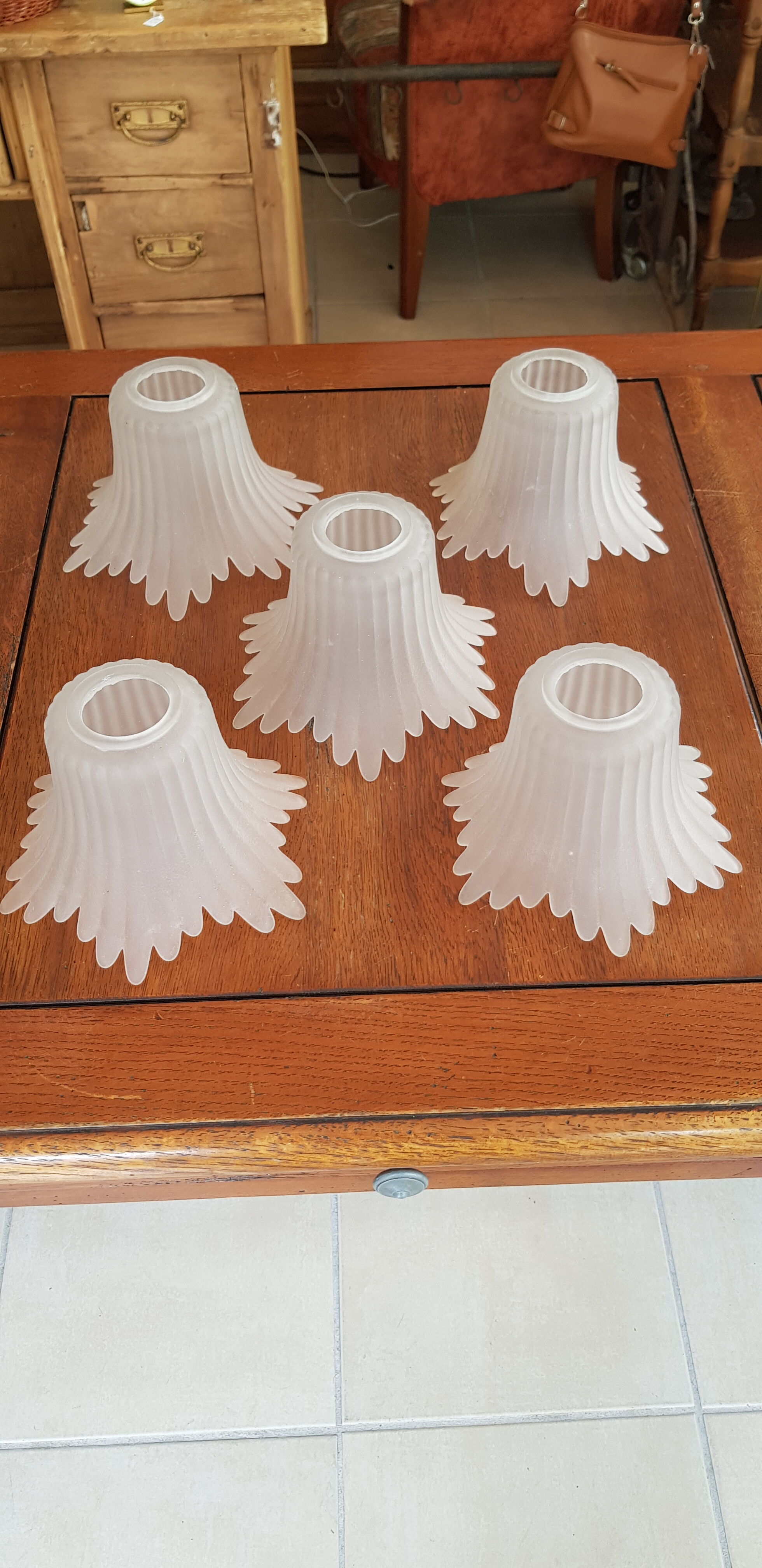 Lot of 5 globes old art deco frosted glass