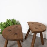 Set of 2 wooden tripod stools