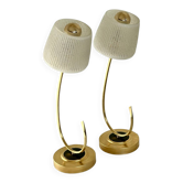 Pair of Art Deco lamps in brass and etched glass