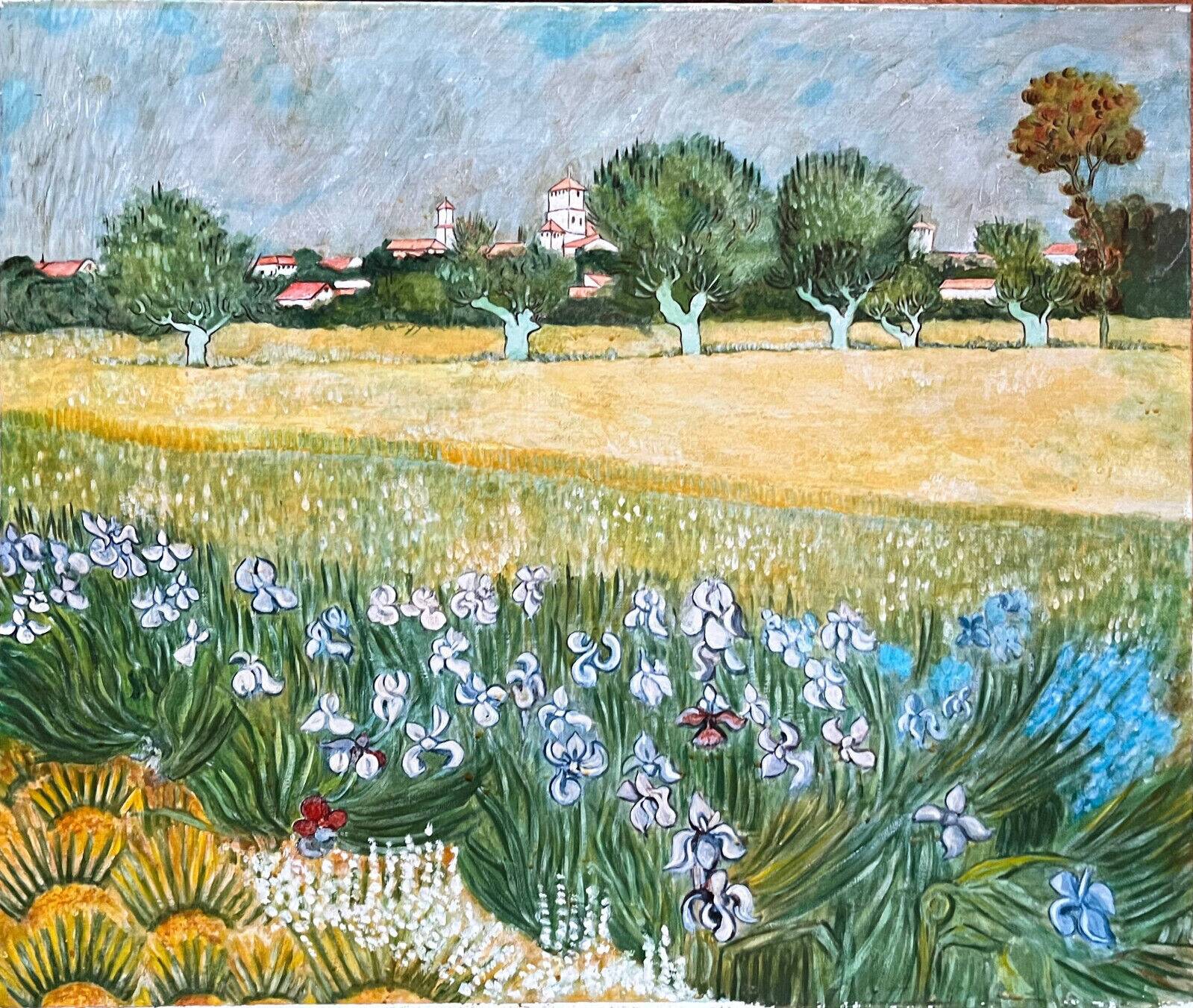 Tableau HST Travail de copiste Van Gogh "Champs de blés aux Iris"