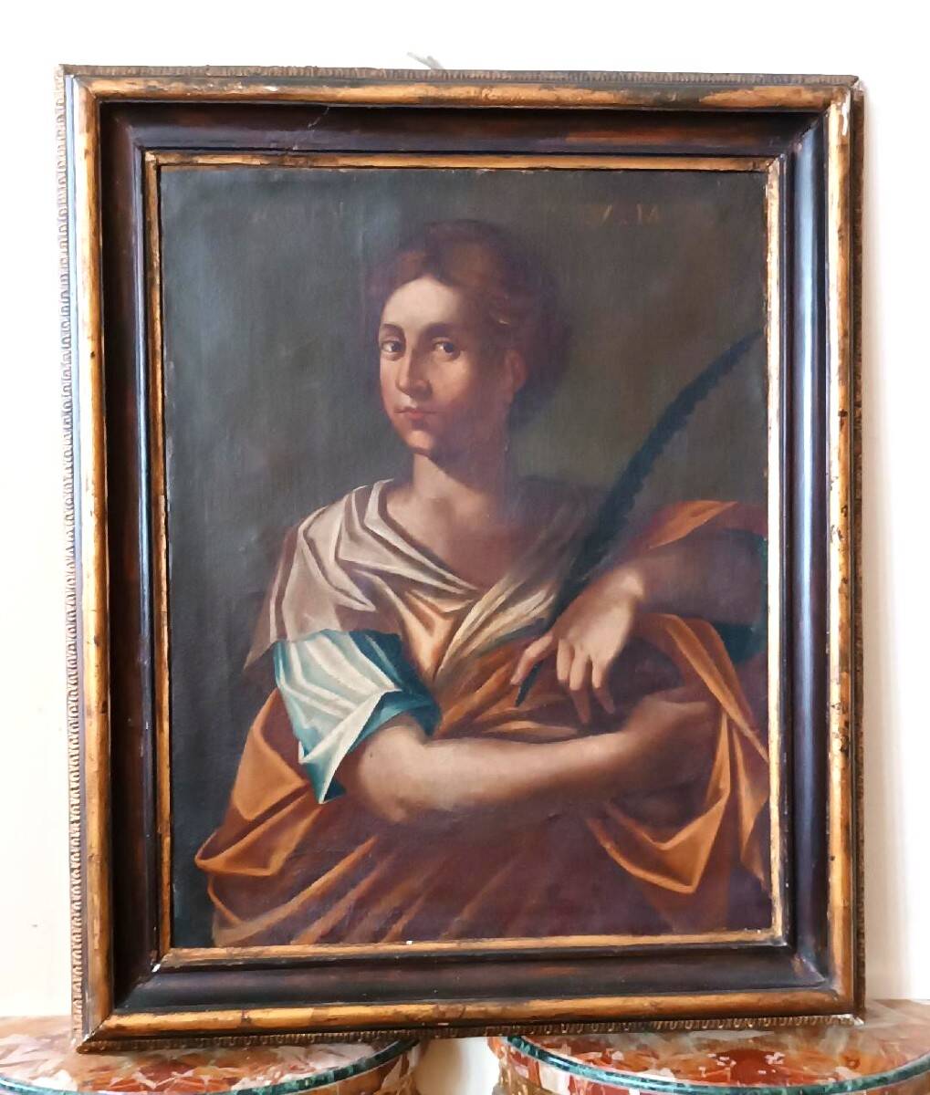 Oil on canvas antique - Saint Agnes - Roman school, 17th century