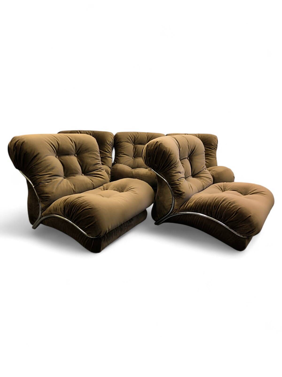 5 Fauteuils "Corolla" IPE Bologne, Italie, années 70 Velours Moka à côtes