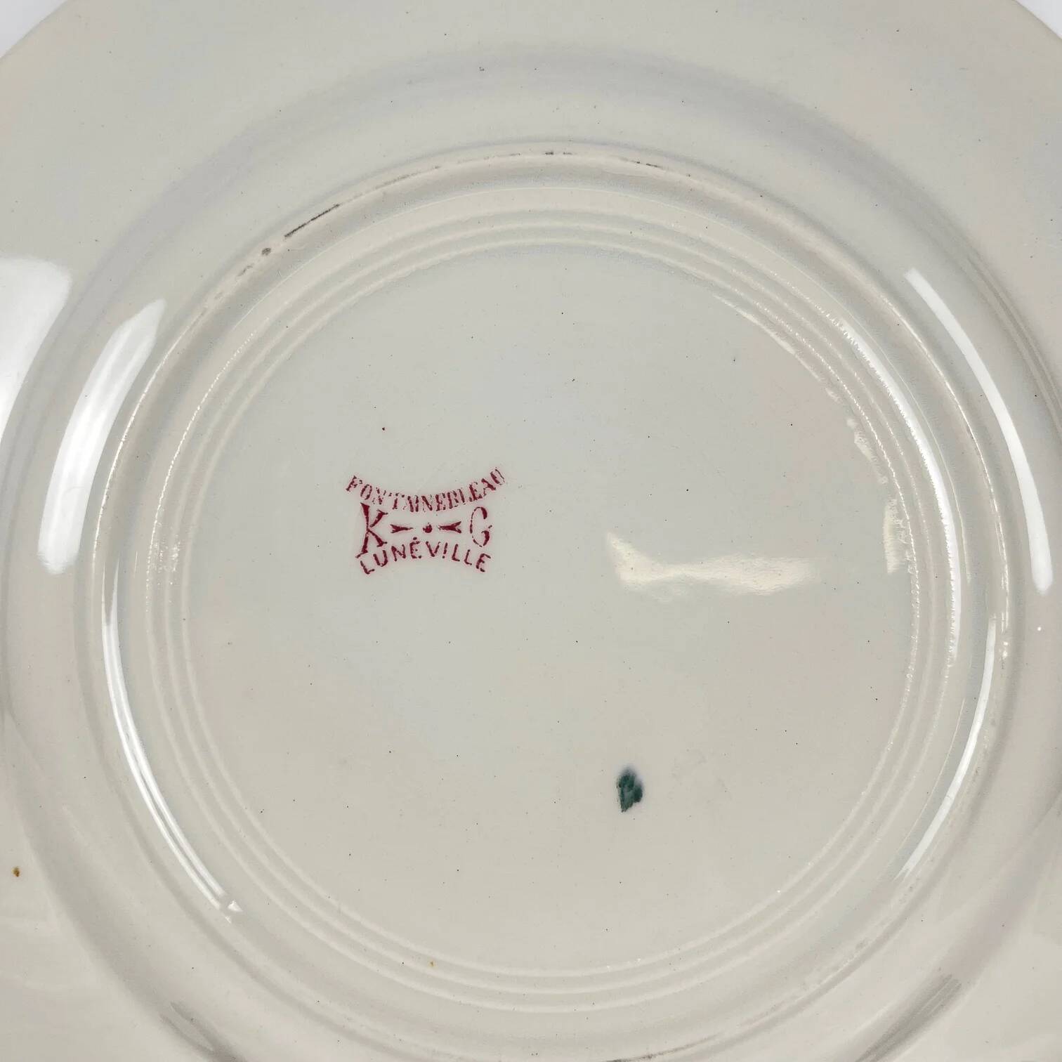 Set of 6 flat plates KG Lunéville Terre de fer, "Fontainebleau", pink, 19th century