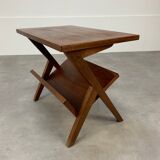 Table d'appoint pieds compas porte livre années 50