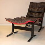 Ingmar Relling patinated leather lounge chair with ottoman, Norway 1960s