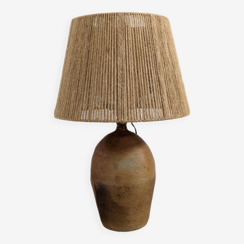 Lampe vintage XXL en grès vernissé et corde de jute