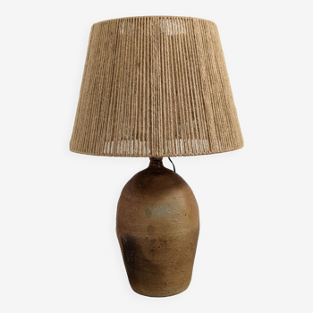 Vintage XXL lamp in glazed stoneware and jute rope