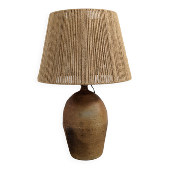 Lampe vintage XXL en grès vernissé et corde de jute