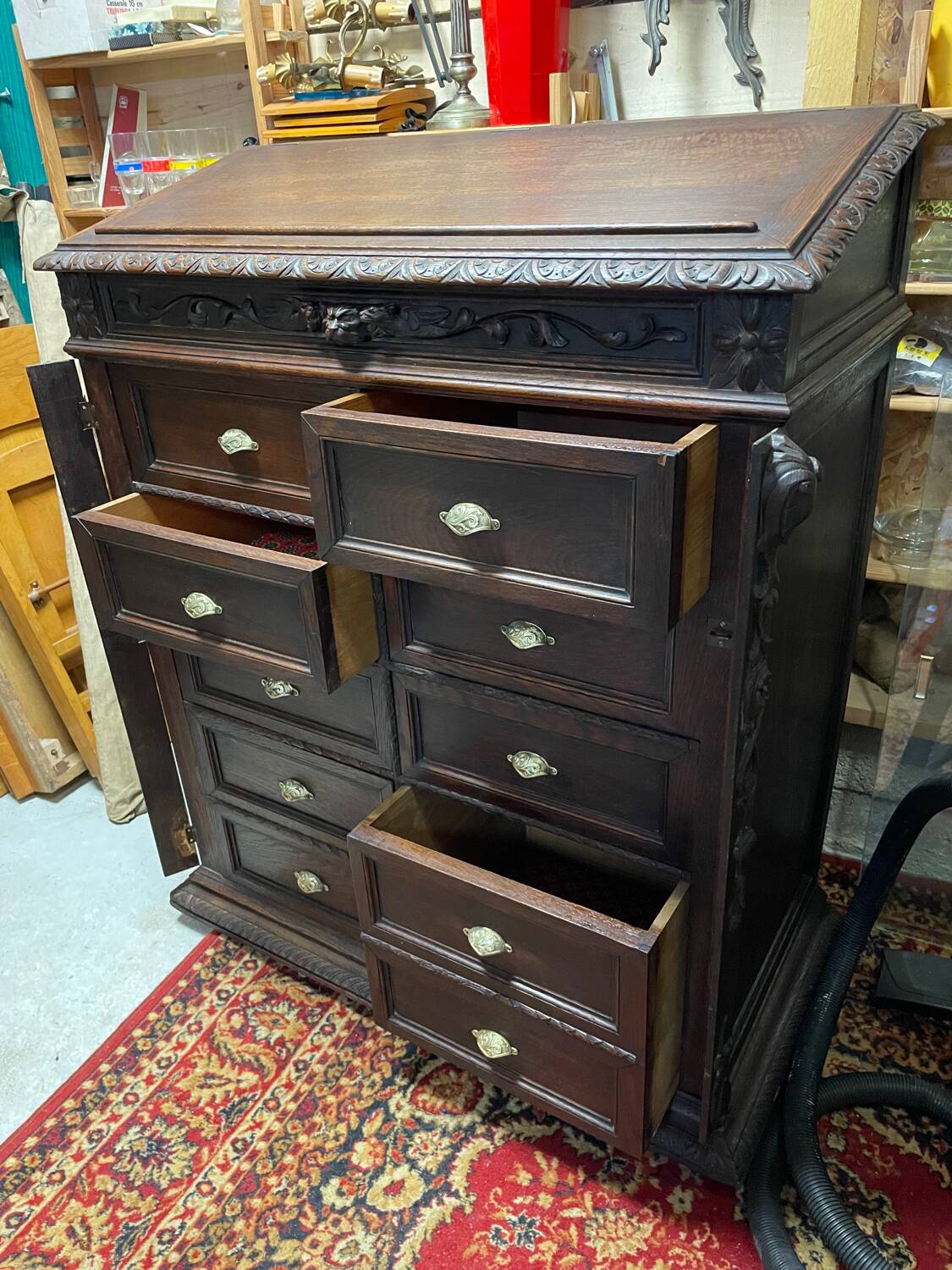 Pupitre meuble écritoire à tiroirs ancien