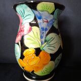 Vallauris glazed ceramic vase with incised flower decoration