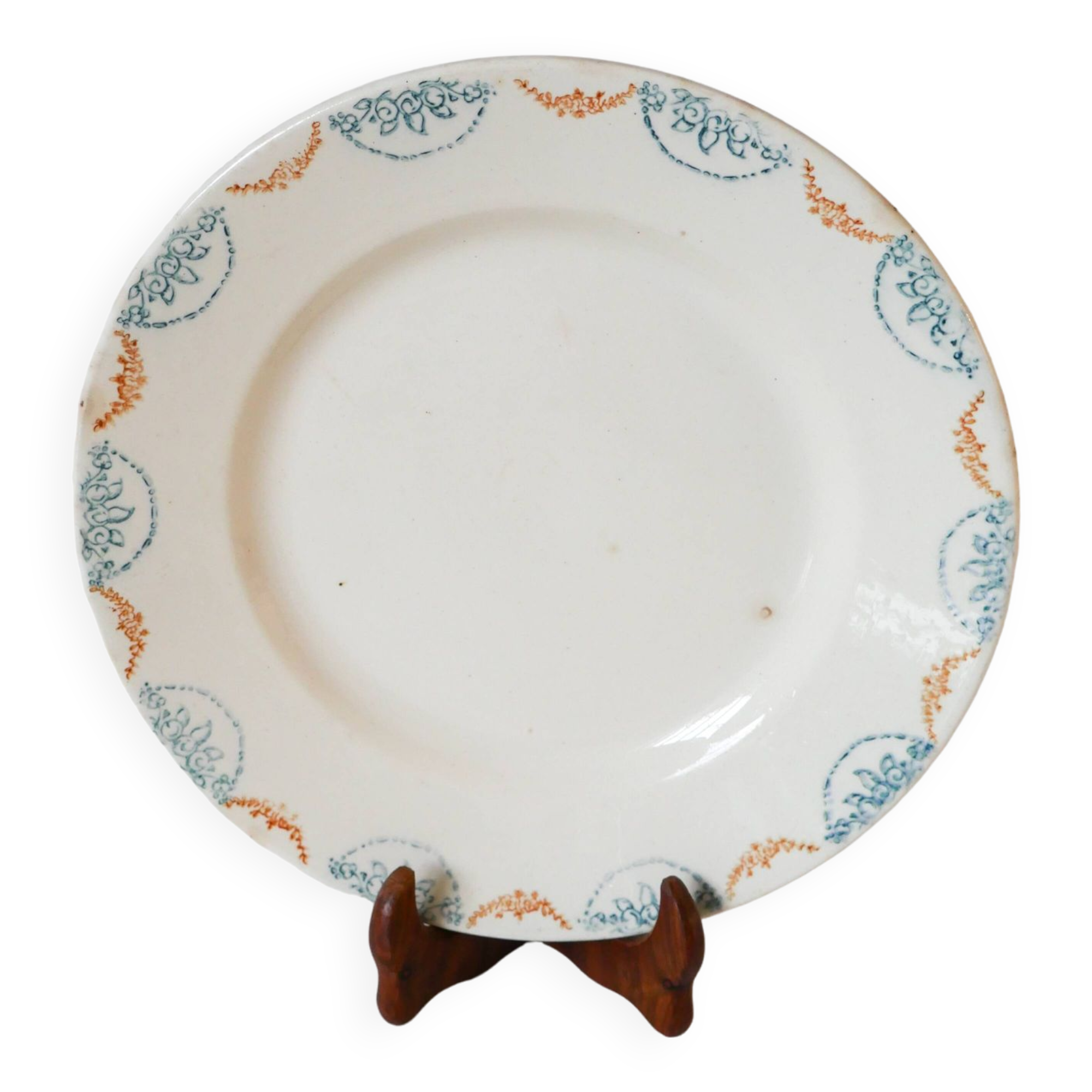 19th century Longwy blue and orange iron clay dish