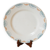 Plat en terre de fer Longwy bleu et orange XIXème