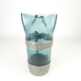 Hadeland Glass pitcher by Willy Johansson, pewter holder, vintage