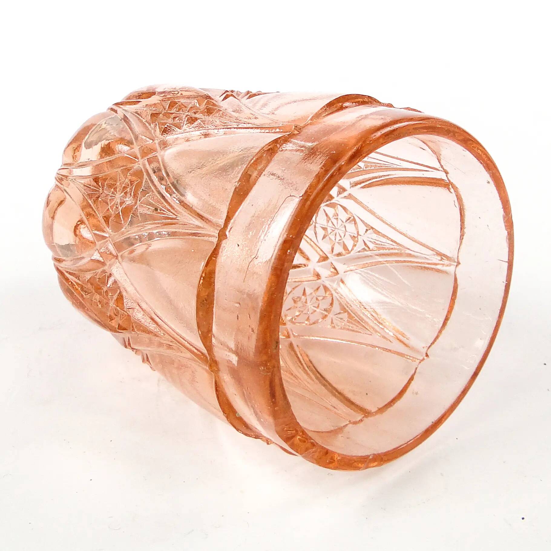 Mid-century modern vase, pressed rosé glass, Poland, 1950s