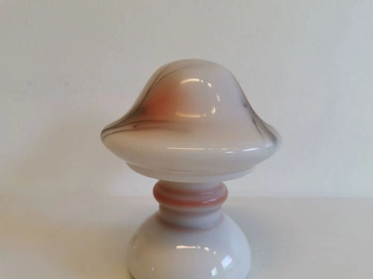 Table lamp in white opaline glass with coloured decorations