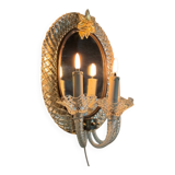 Pair of “trecchia” mirror wall lights, Venice, circa 1950, Murano glass inc.
