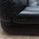 3-Seater black leather Sapporo sofa by Mobil Girgi 1970s