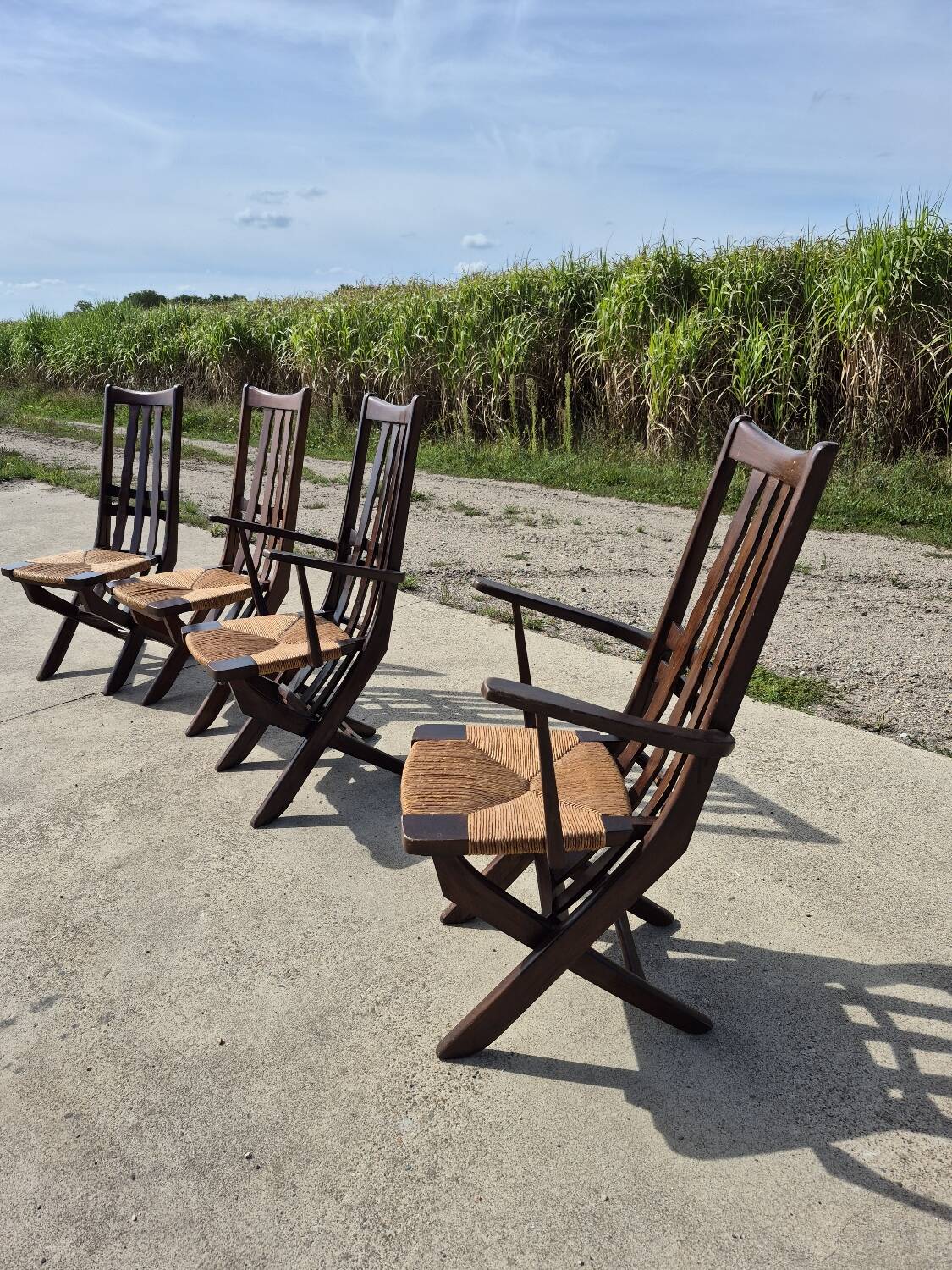 Set 4 vintage Triconfort France adjustible 1960s deckchair