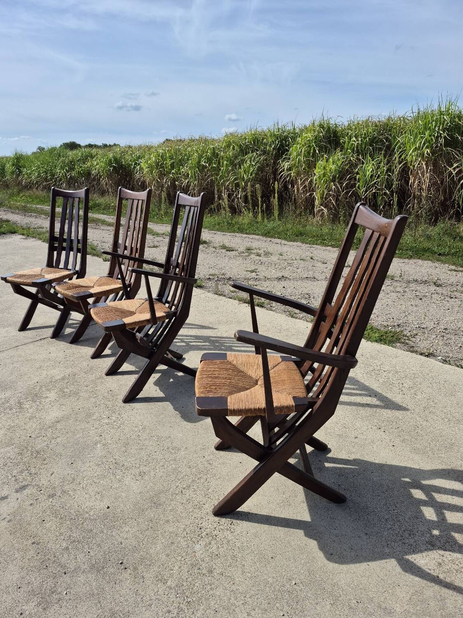 Set 4 vintage Triconfort France adjustible 1960s deckchair