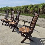 Set 4 vintage Triconfort France adjustible 1960s deckchair