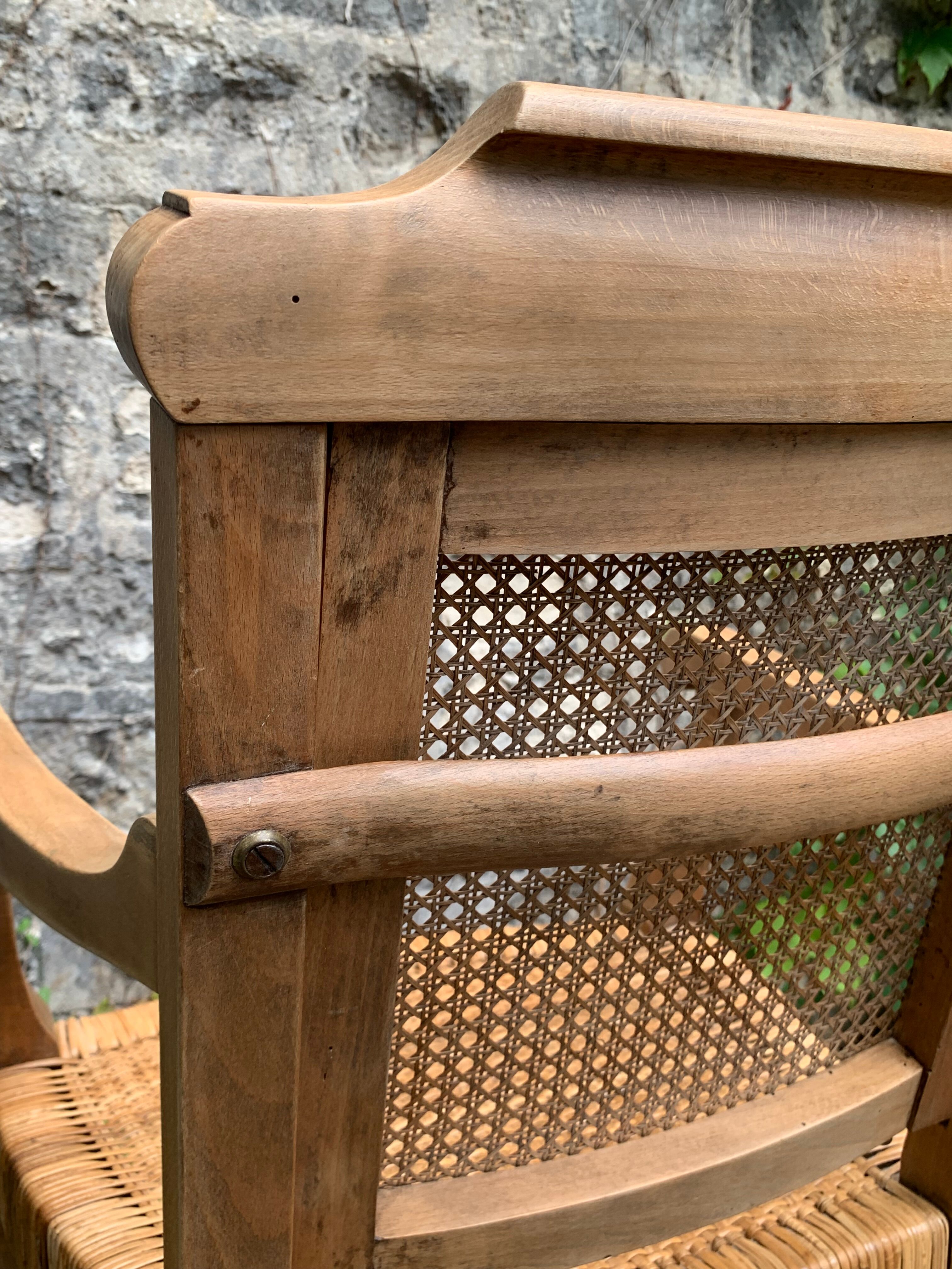 Barber's armchair in wood cannage and straw 1900