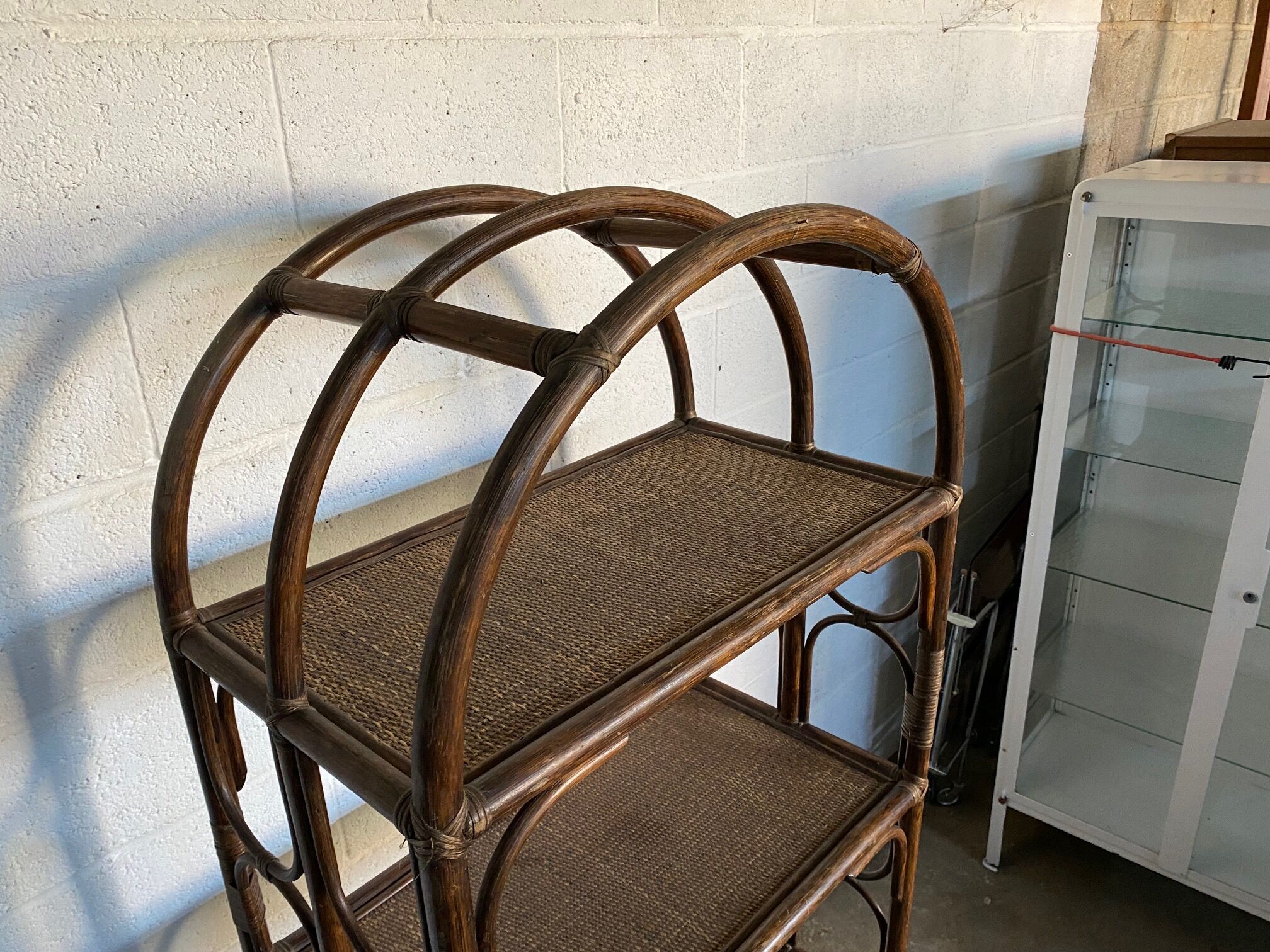 Vintage rattan bookcase 70s