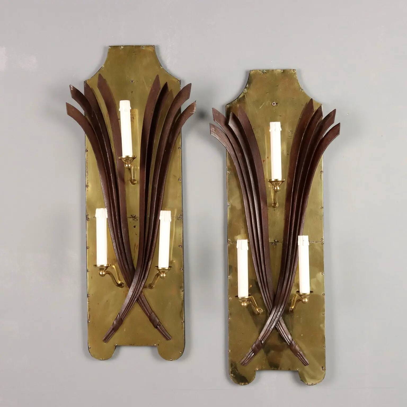 Antique wall sconces with 3 lights in wrought iron, Italy, 20th century