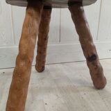 Pair of brutalist hardwood tripod stools solid wood
