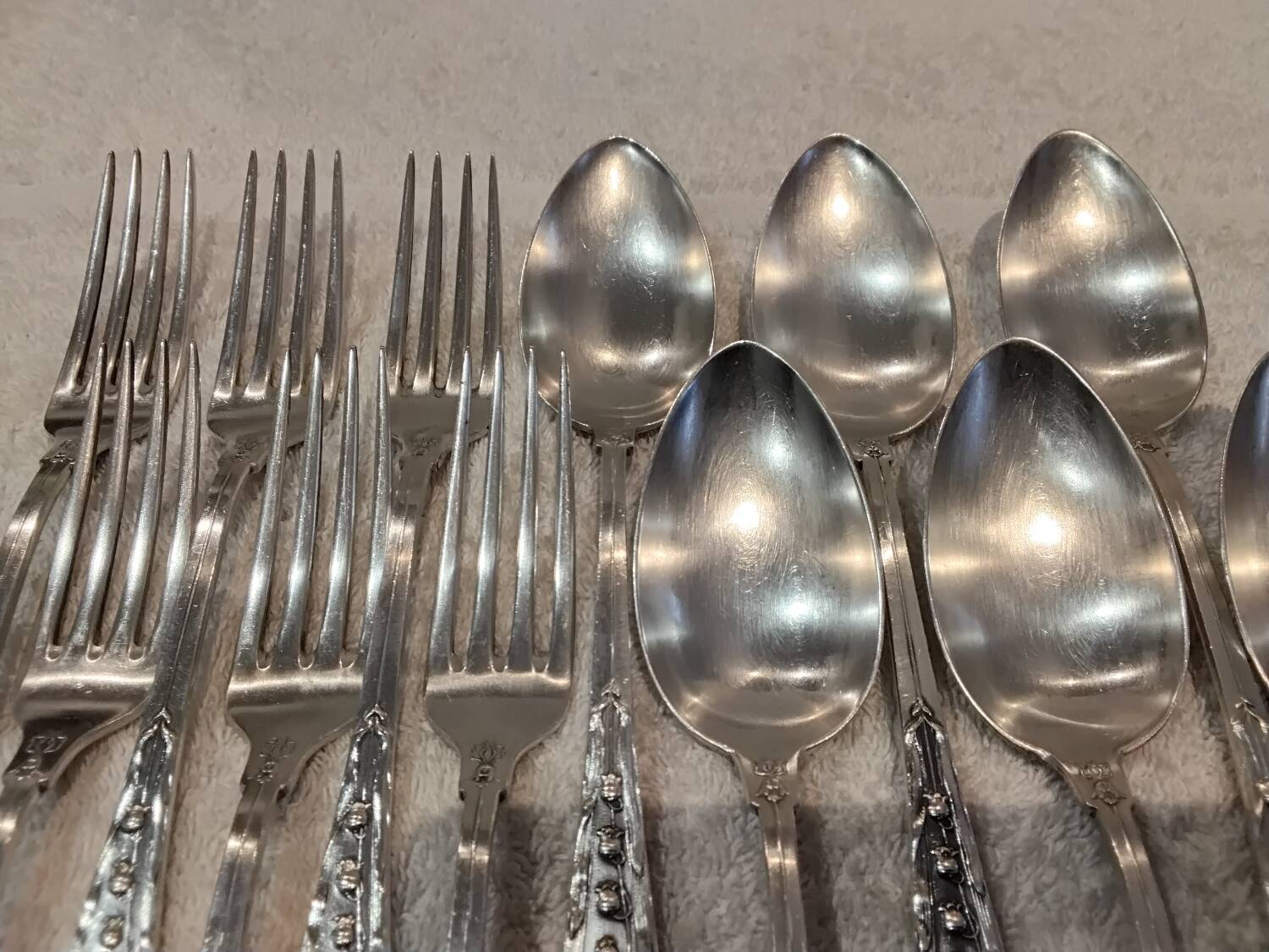 6 silver cutlery sets, 800 Swiss silversmith Jezler, Lily of the Valley model