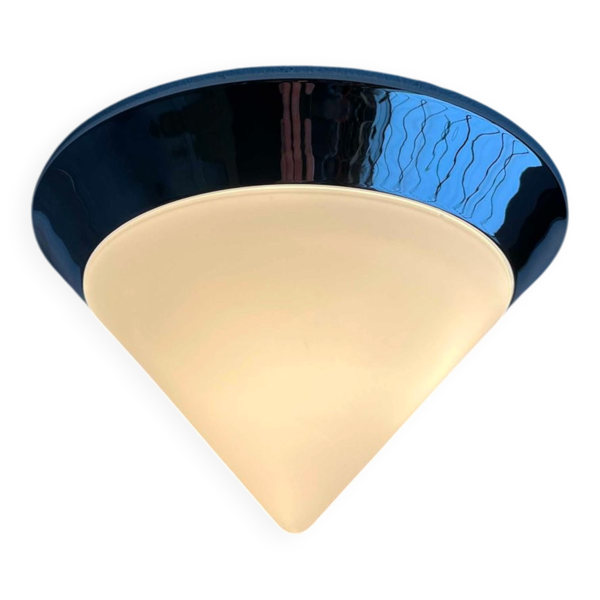 Plafonnier vintage en verre cônique et chrome, années 1980