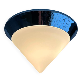 Vintage conical glass and chrome ceiling lamp, 1980s